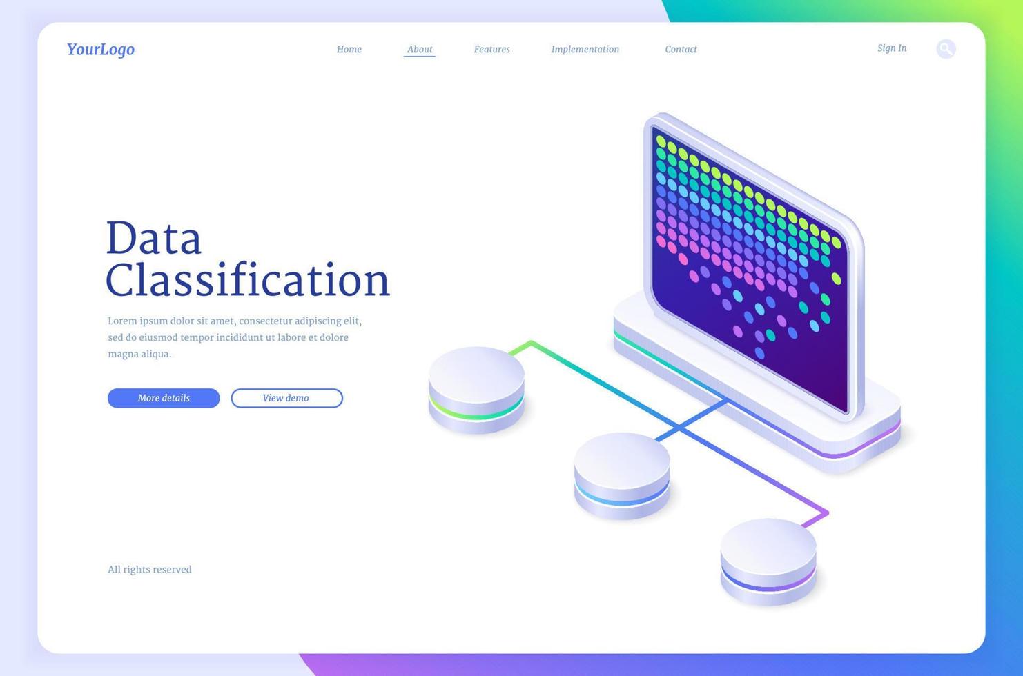 Data classification isometric landing, database vector