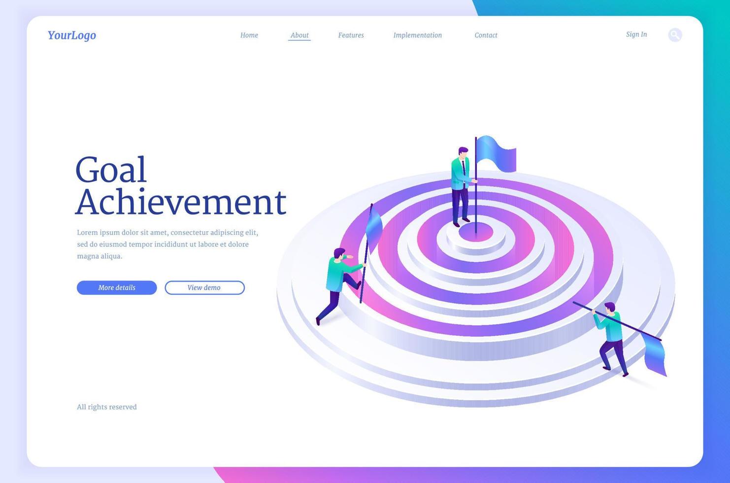 Vector landing page of goal achievement