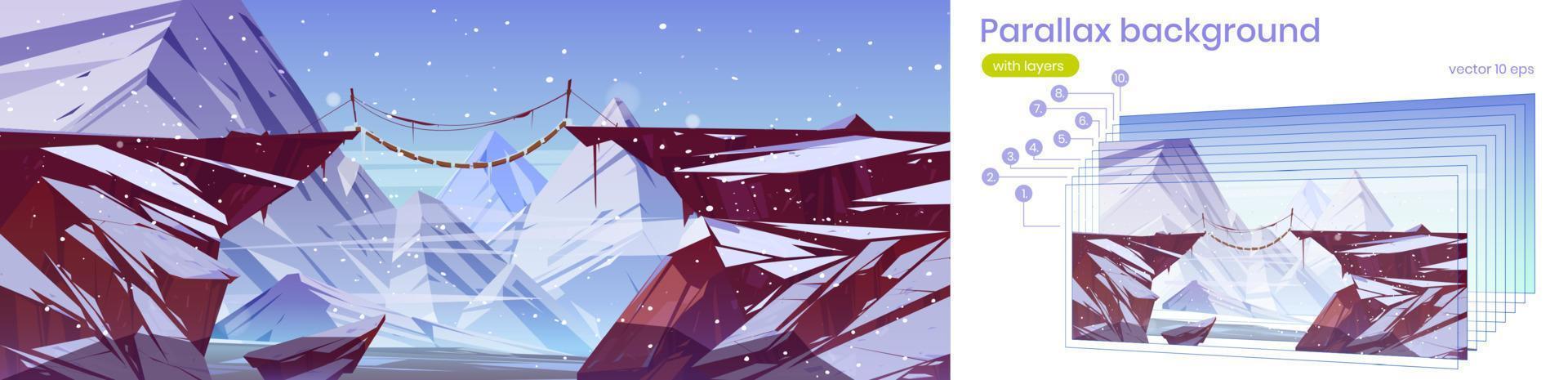 Parallax game background winter layered landscape vector