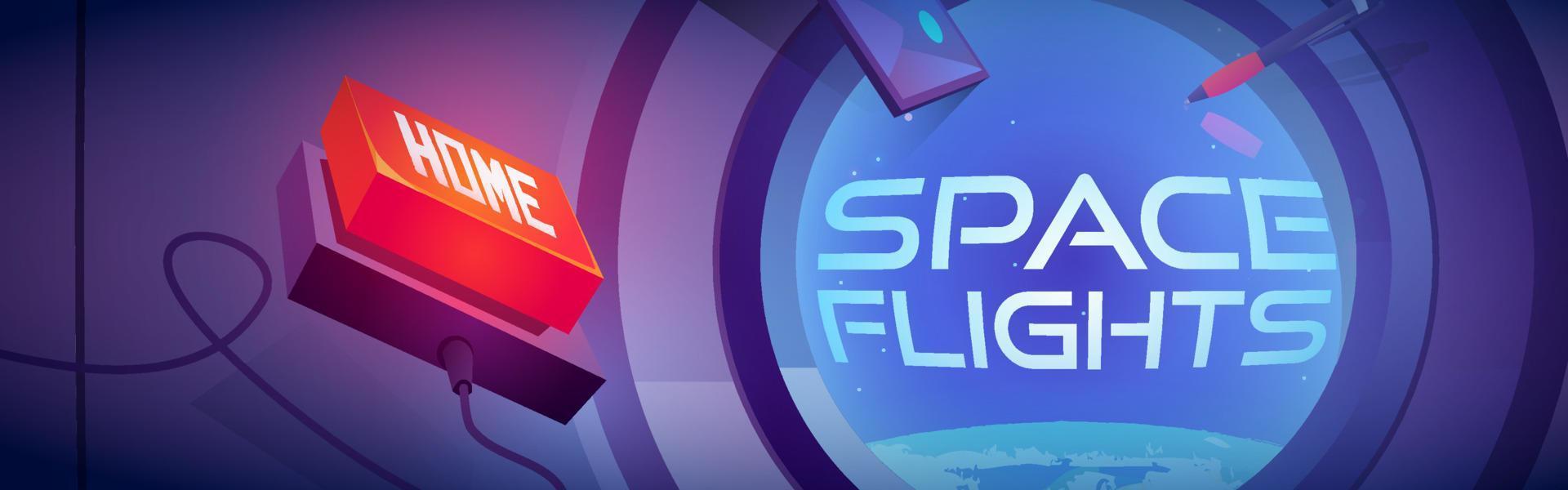 Space flights cartoon banner, spaceship cabin vector