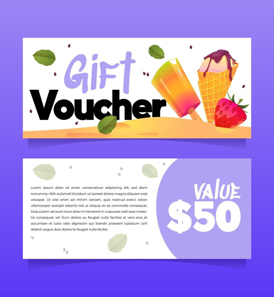 Gift voucher template with ice cream and popsicle vector