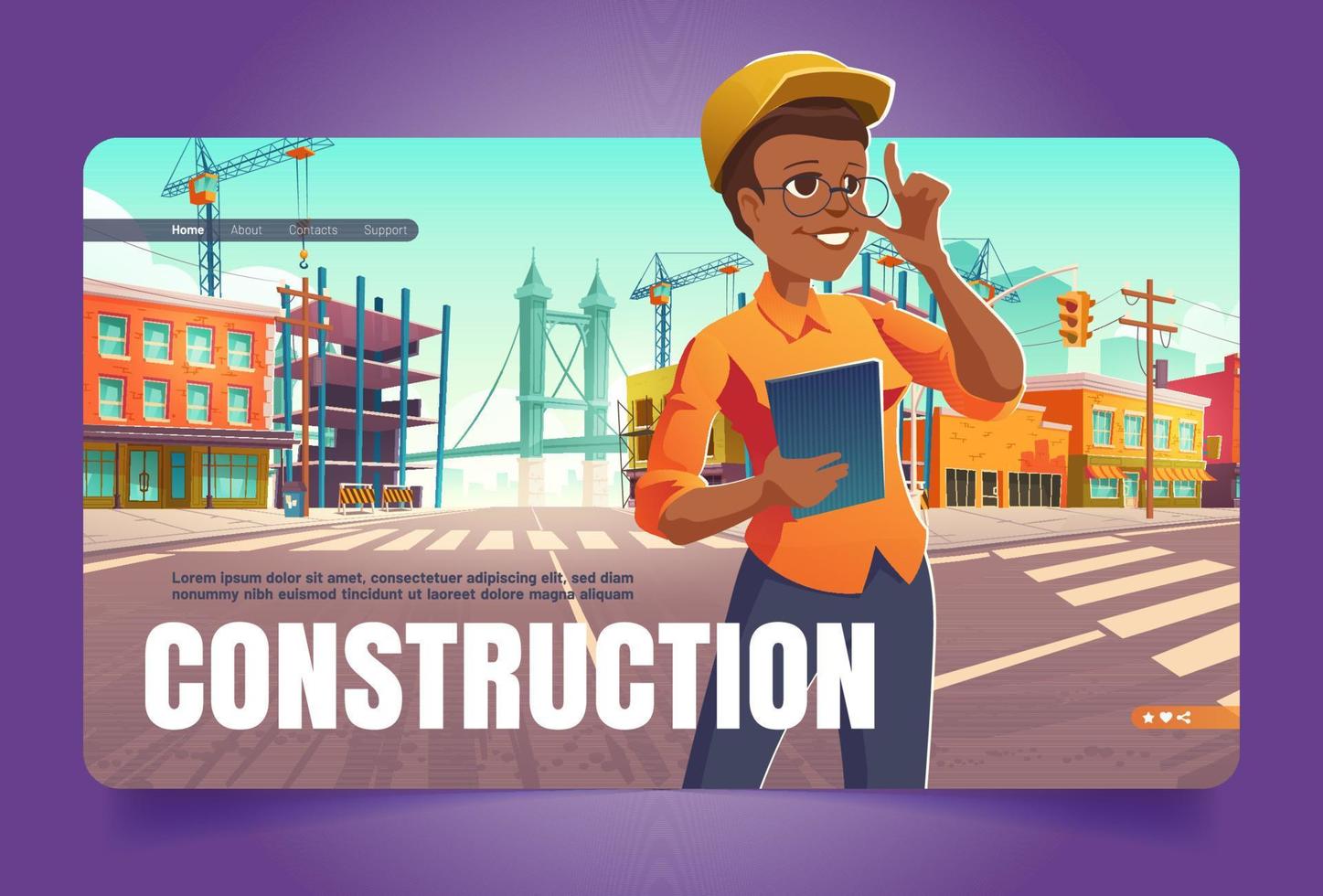 Construction banner with woman engineer vector