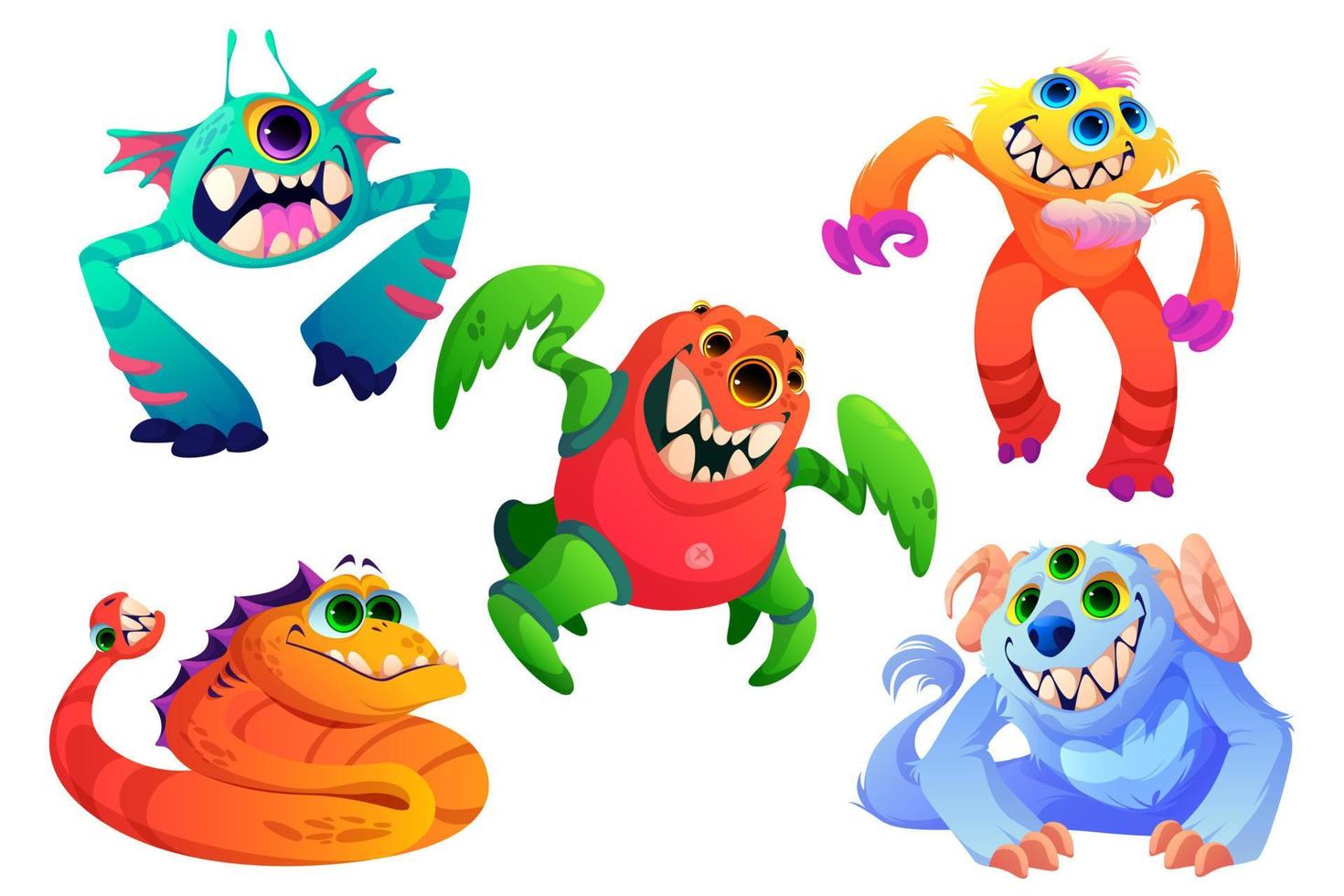 Cute little monsters, funny alien animals vector