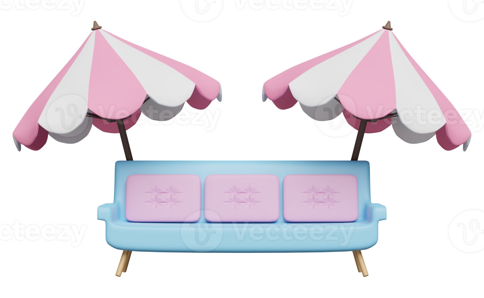 bench or sofa with pink umbrella or parasol isolated. 3d illustration or 3d render png