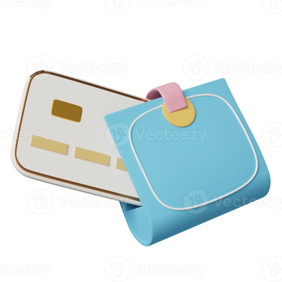 3d wallet with credit card, saving money concept isolated. 3d render illustration png