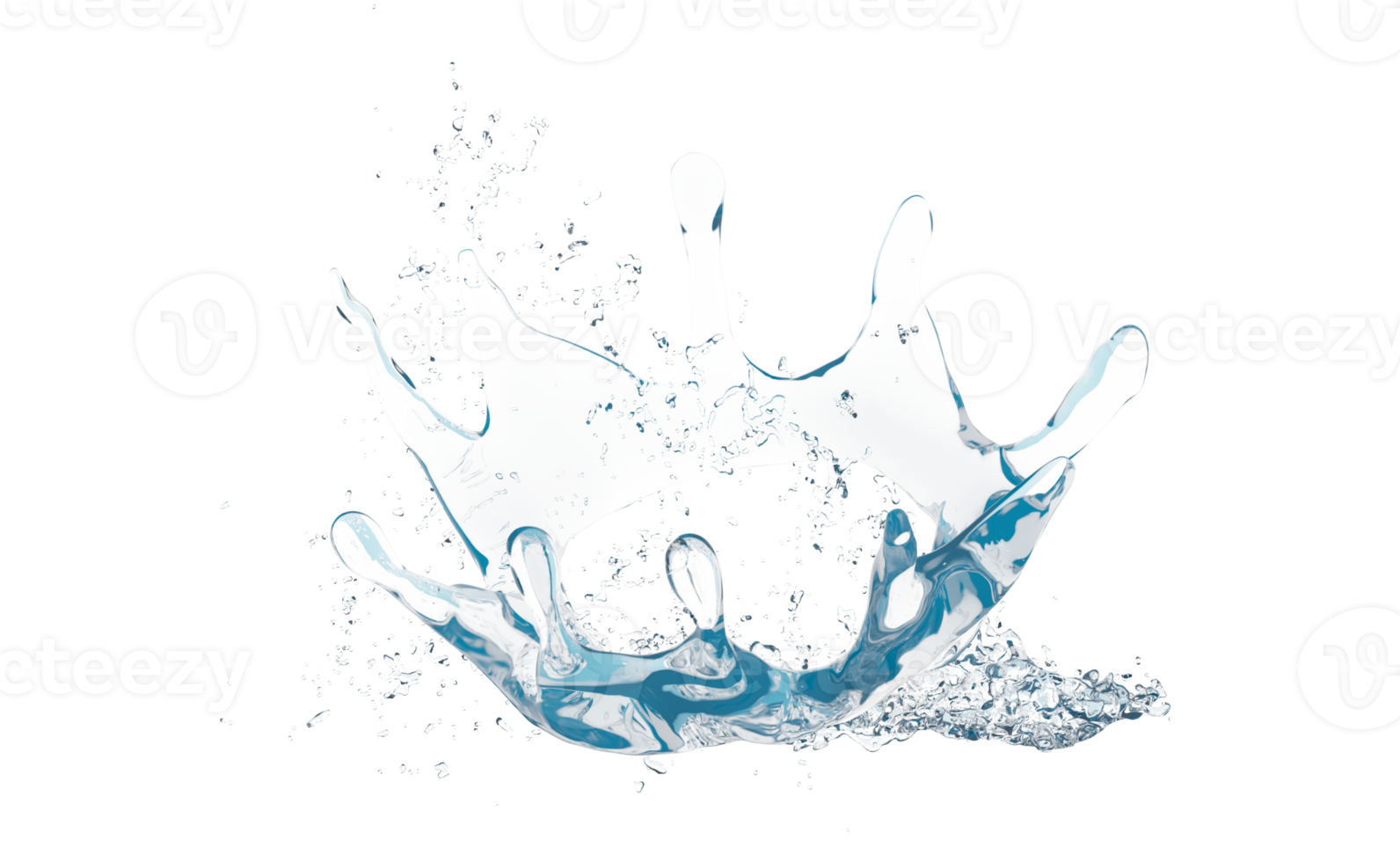 3d wasserspritzer transparent, klares blaues wasser verstreut herum isoliert. 3D-Darstellung png