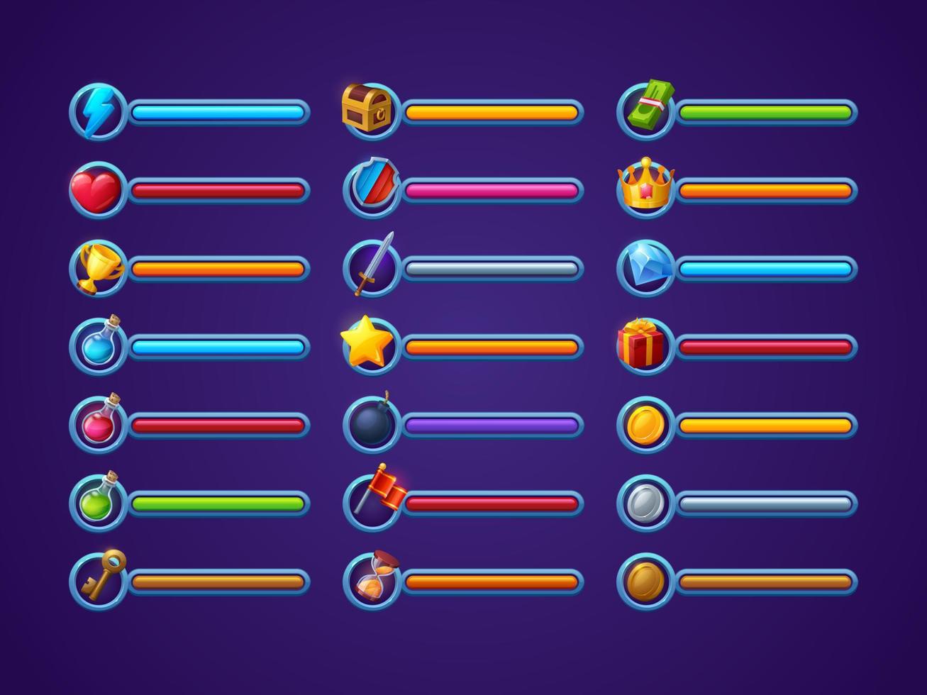 Game progress bars vector set ui cartoon interface