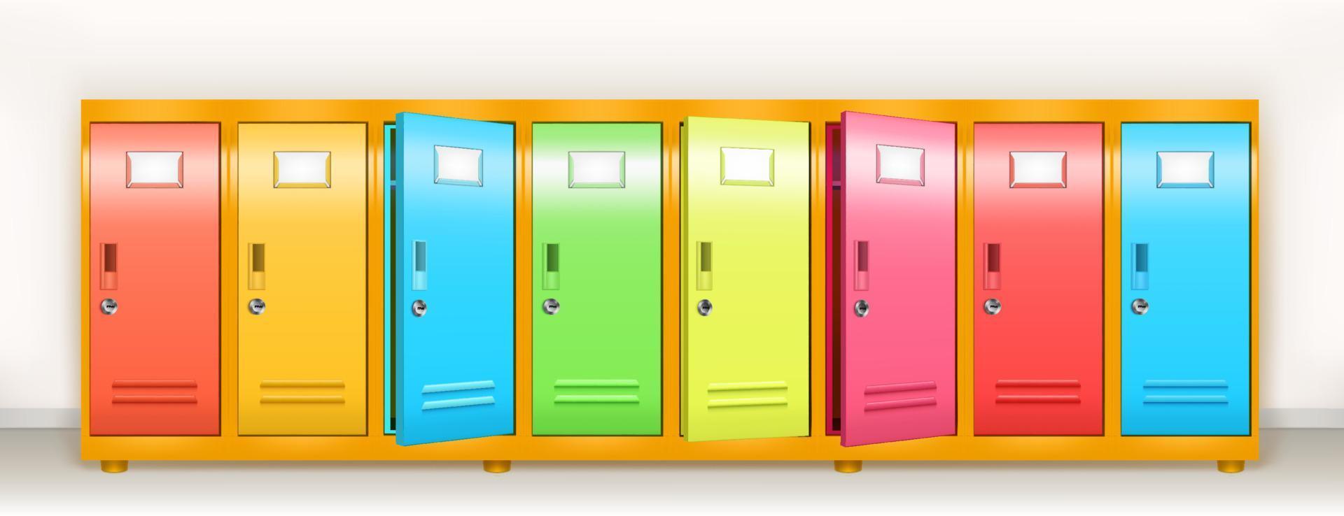 Colorful lockers, school or gym changing room vector