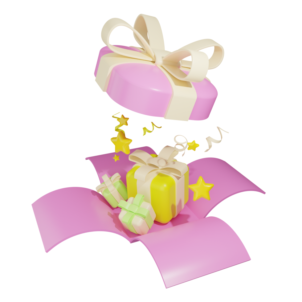 abrir giftbox com estrelas e fita png