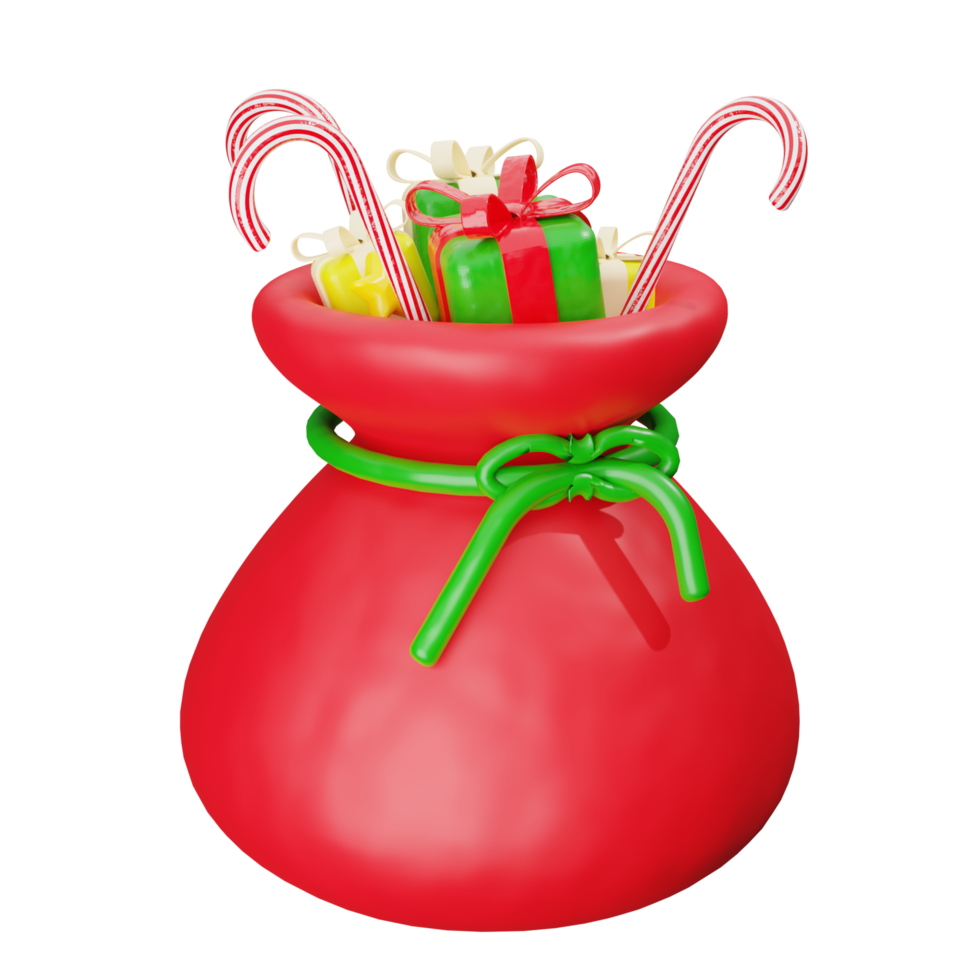 red christmas bag with gifts 3D Illustration png