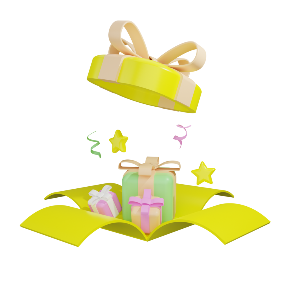 open giftbox with stars and ribbon png