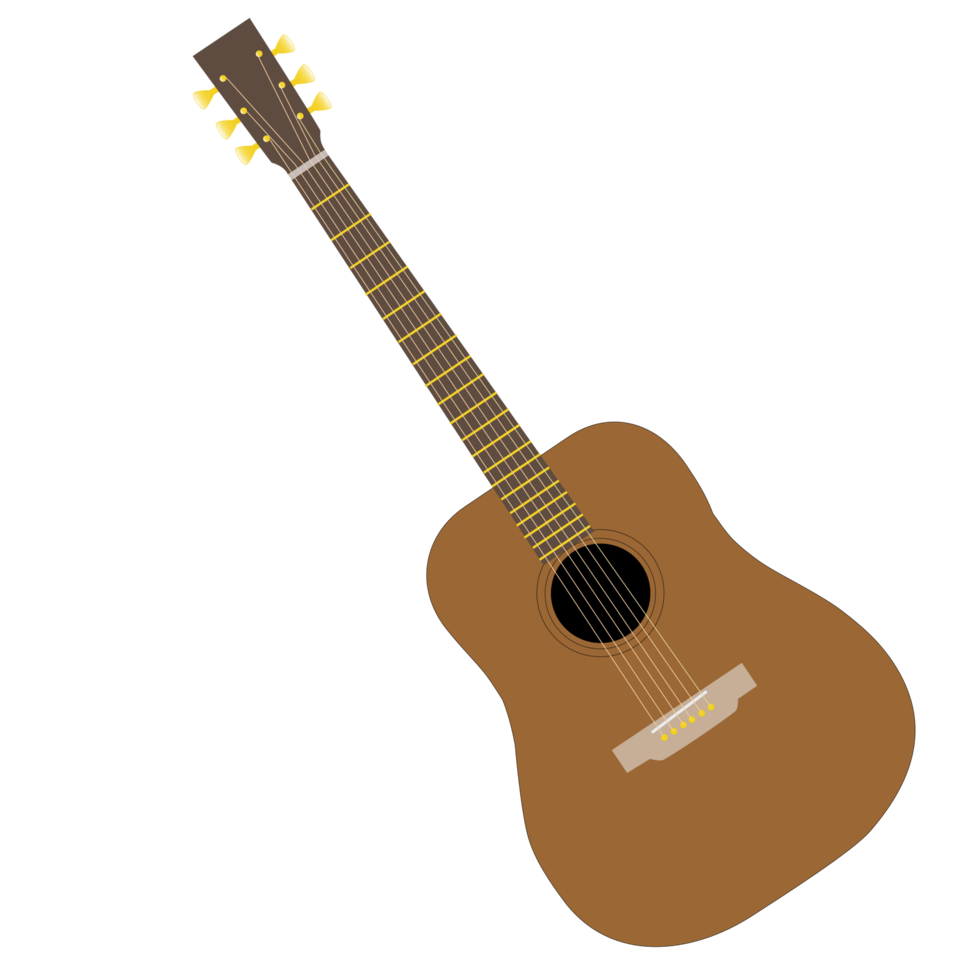 diseño de guitarra acústica marrón sobre fondo transparente. png