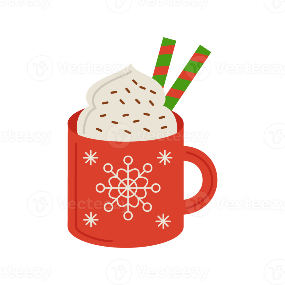 Cartoon red cup with cacao or hot chocolate PNG file with transparent