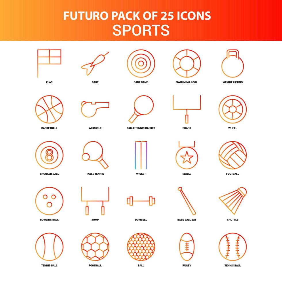 Orange Futuro 25 Sports Icon Set vector