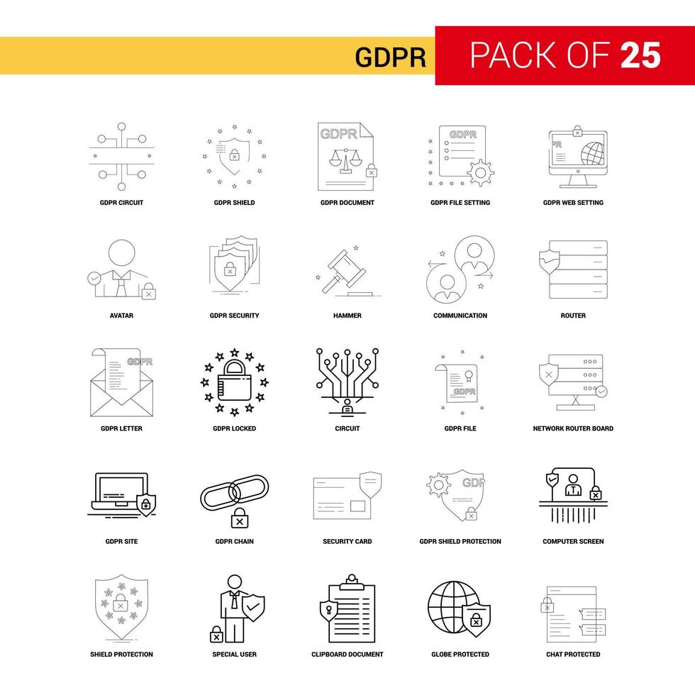 GDPR Black Line Icon 25 Business Outline Icon Set vector