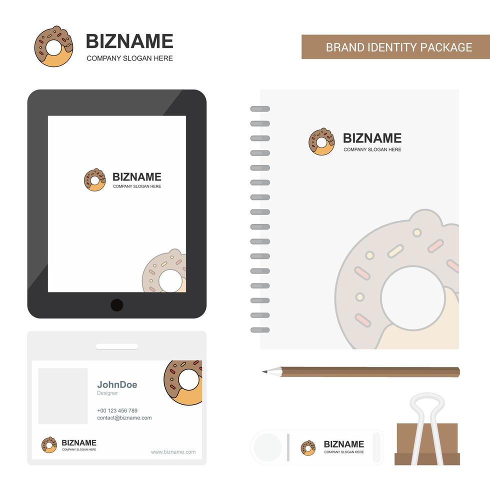 donut business logo tab aplicación diario tarjeta de empleado de pvc y marca usb plantilla de vector de diseño de paquete estacionario