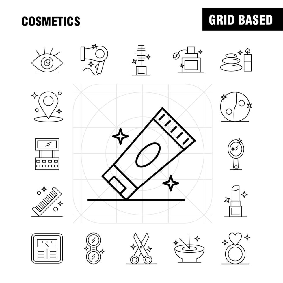 Cosmetics Line Icons Set For Infographics Mobile UXUI Kit And Print Design Include Location Map Pin Cosmetic Cosmetic Bowl Eat Cosmetic Icon Set Vector