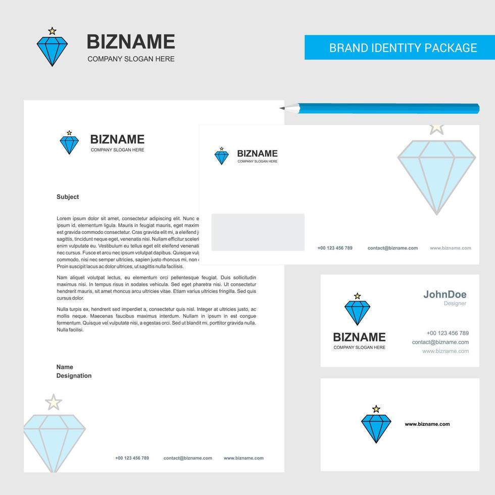 plantilla de vector de diseño de tarjeta de visita y sobre de membrete comercial de diamante