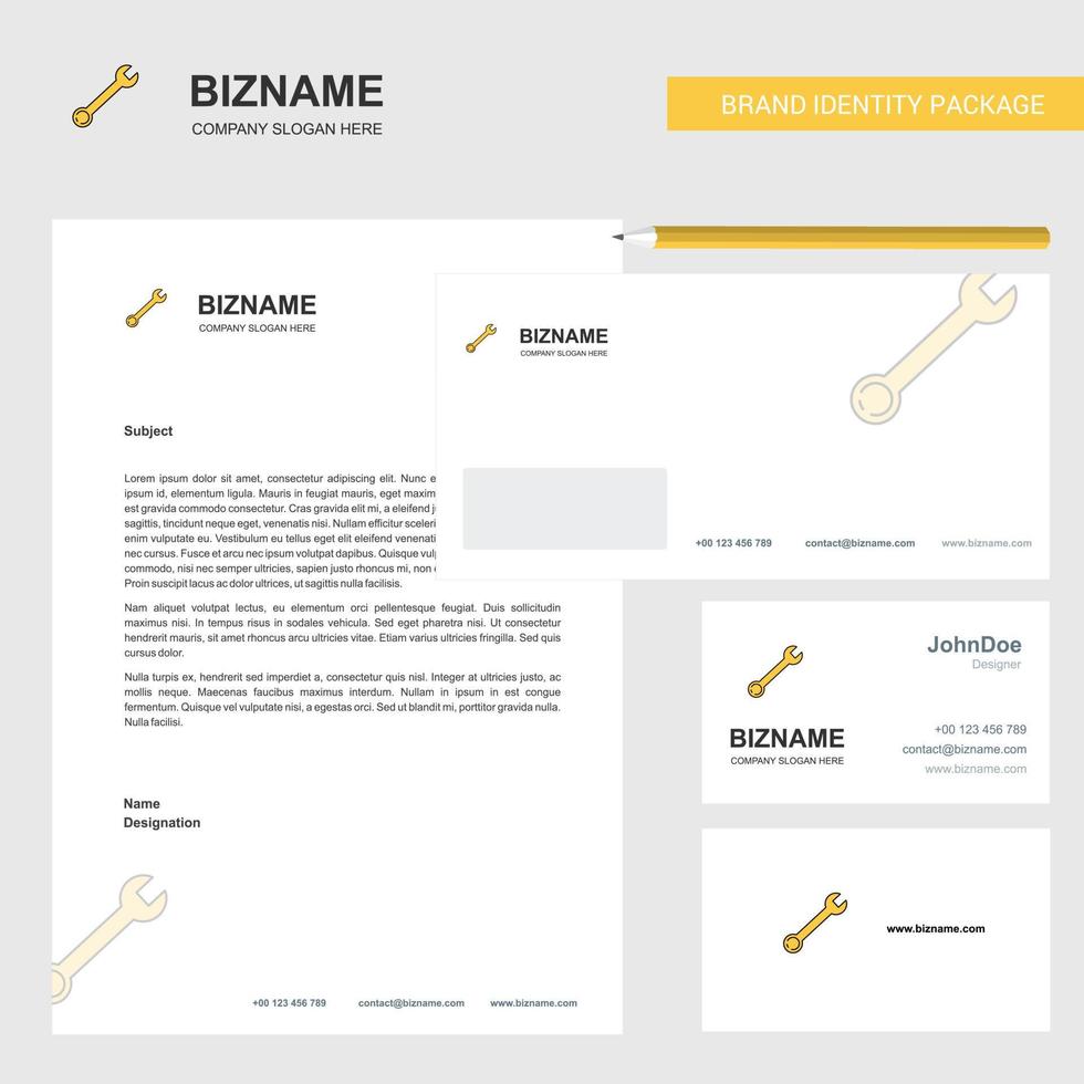 Wrench Business Letterhead Envelope and visiting Card Design vector template