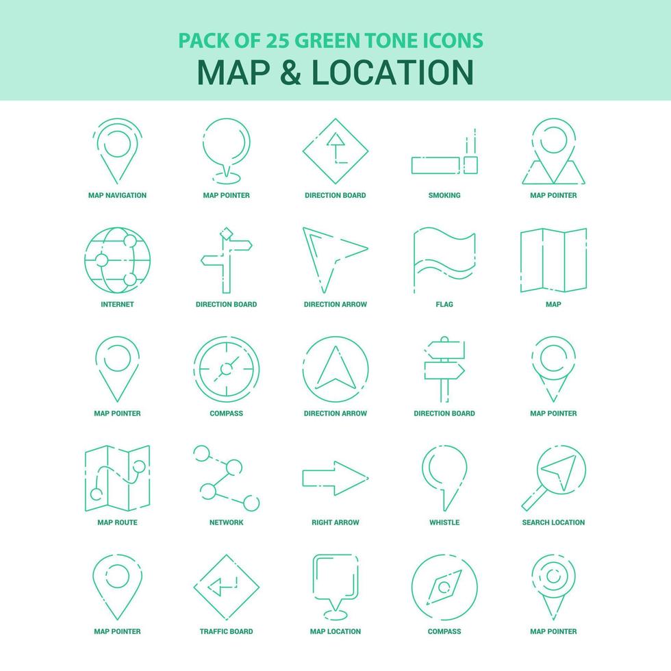 25 Green Map and Location Icon set vector