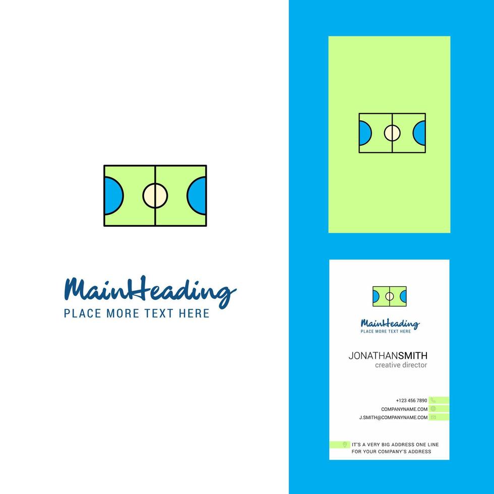 logotipo creativo de campo de fútbol y vector de diseño vertical de tarjeta de visita