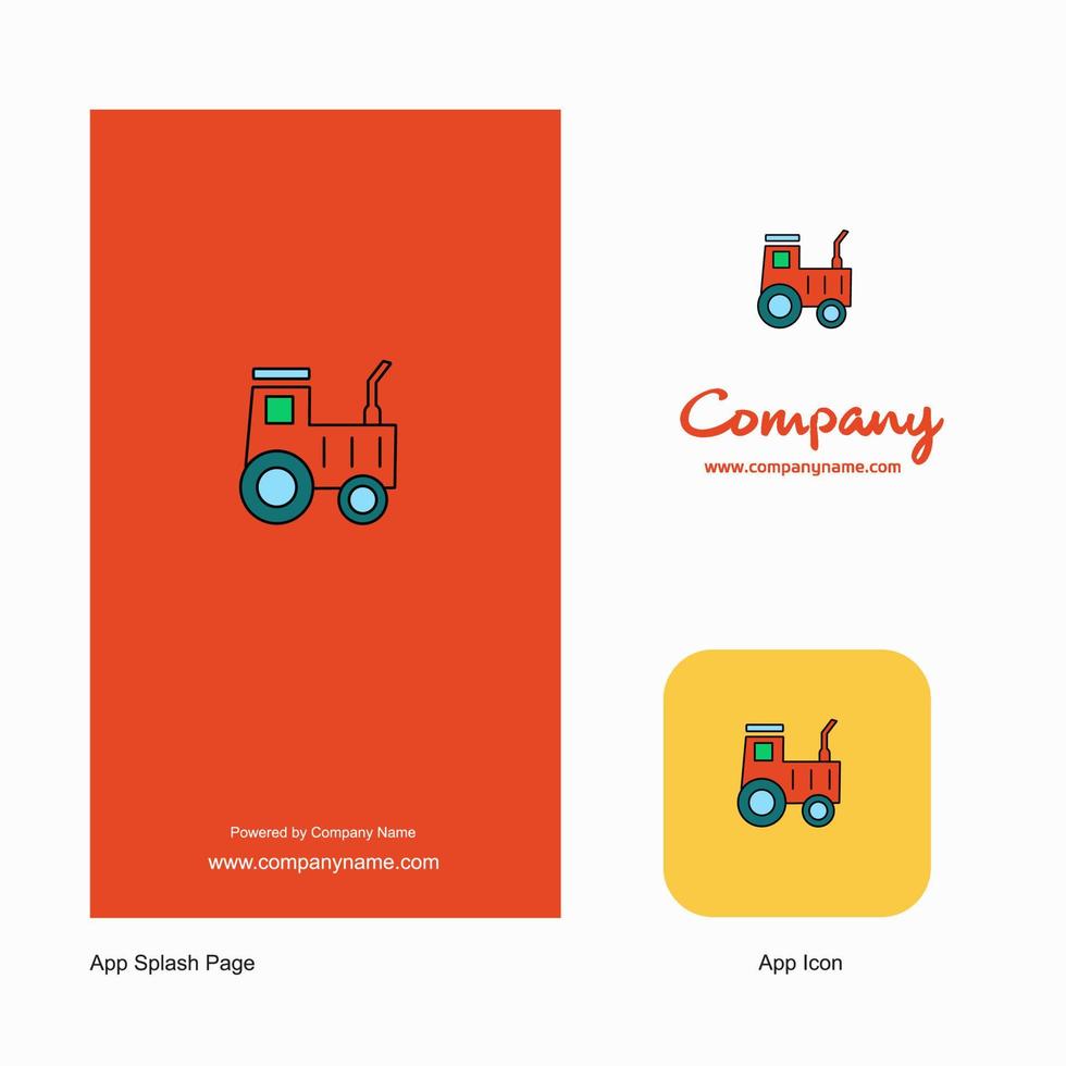 icono de la aplicación del logotipo de la empresa tractor y diseño de la página de bienvenida elementos de diseño de la aplicación empresarial creativa vector