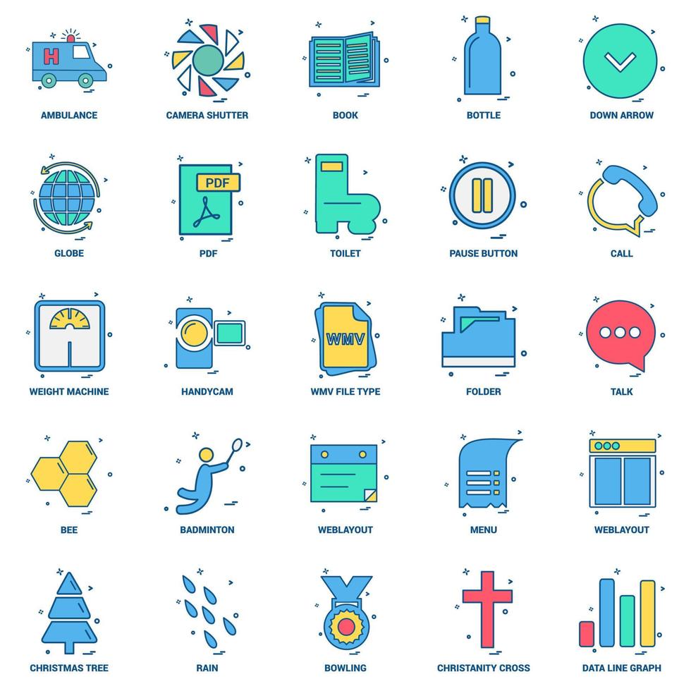 25 Business Concept Mix Flat Color Icon set vector