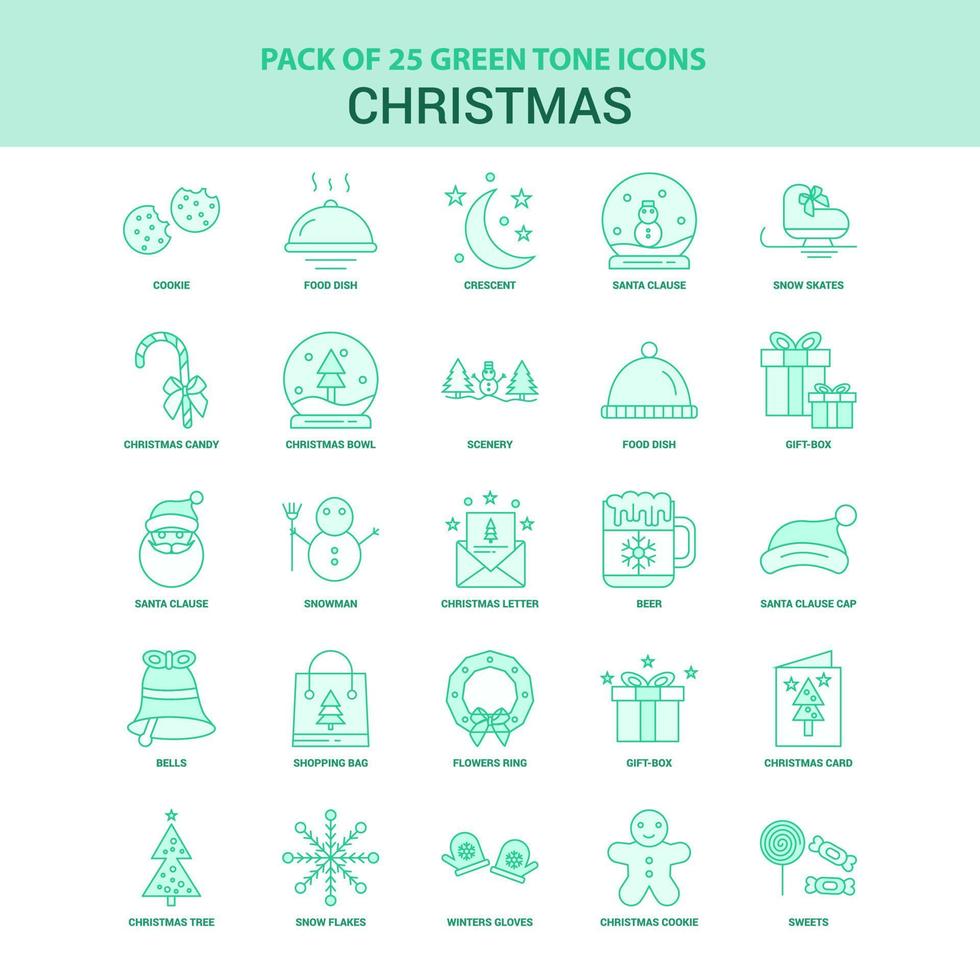 25 Green Christmas Icon set vector