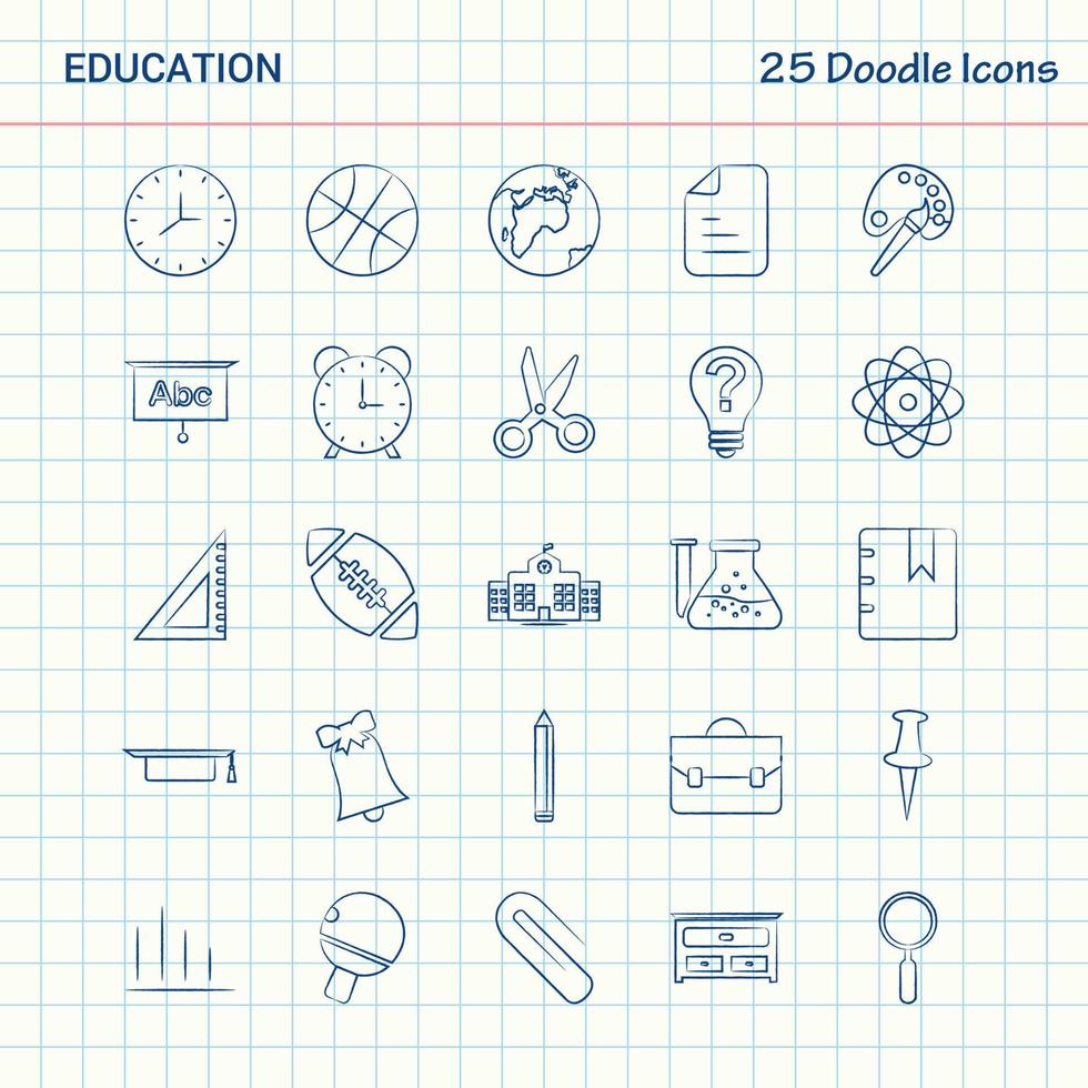 educación 25 iconos de doodle conjunto de iconos de negocios dibujados a mano vector