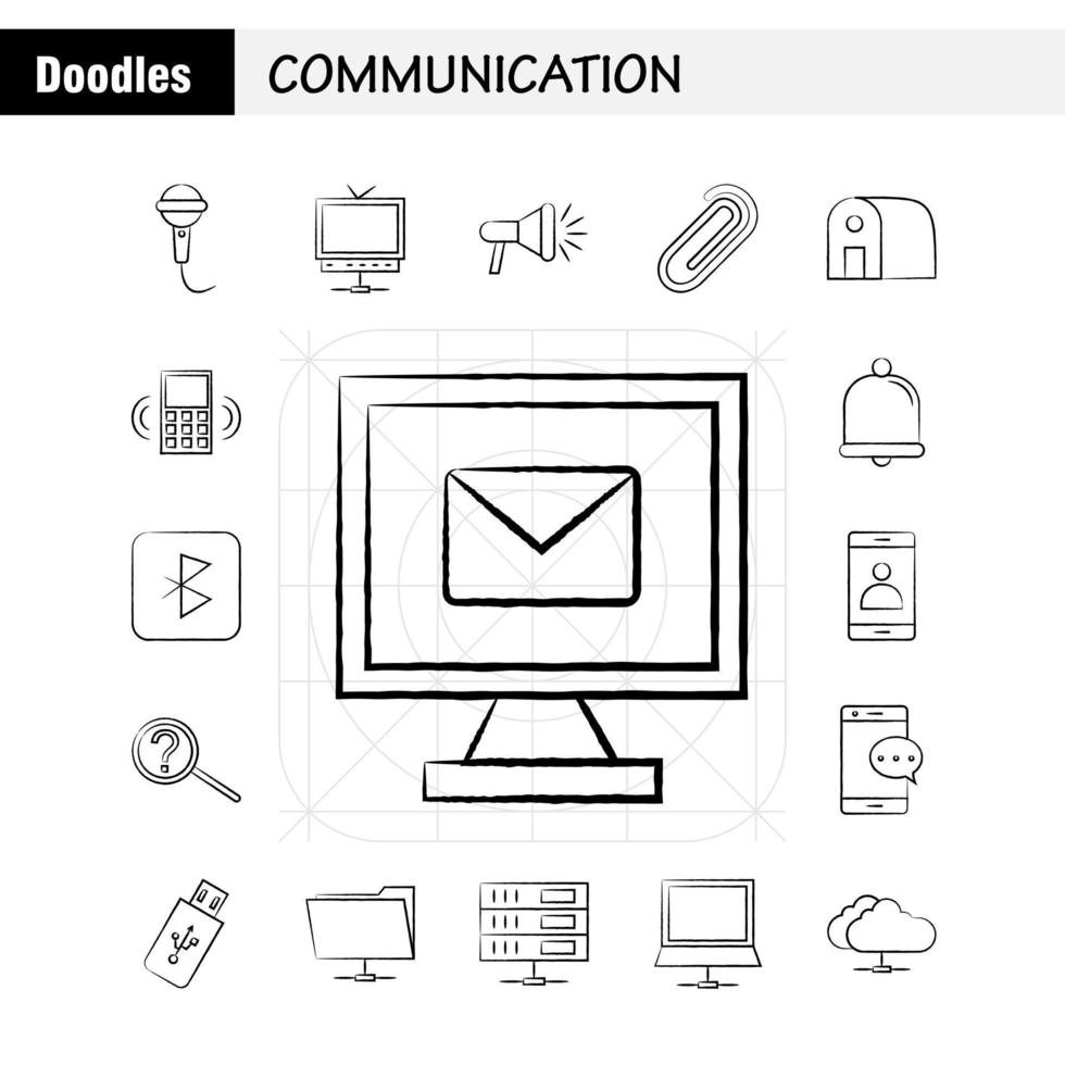 Communication Hand Drawn Icons Set For Infographics Mobile UXUI Kit And Print Design Include Signals Data Satellite Booster Tv Television Radio Media Collection Modern Infographic Logo and vector