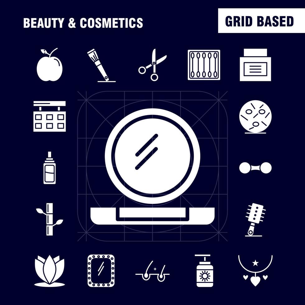 conjunto de iconos de glifo sólido de belleza y cosmética para infografías kit de uxui móvil y diseño de impresión incluyen brotes de belleza maquillaje de algodón mujer belleza cosmética amor conjunto de iconos vector