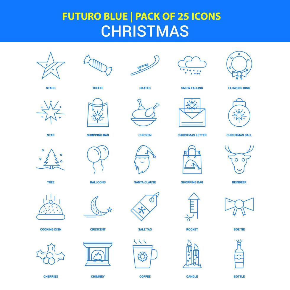 iconos de navidad futuro azul 25 paquete de iconos vector