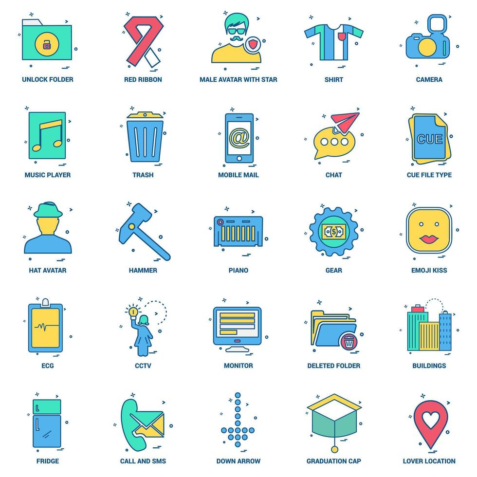 25 conjunto de iconos de color plano de mezcla de concepto de negocio vector