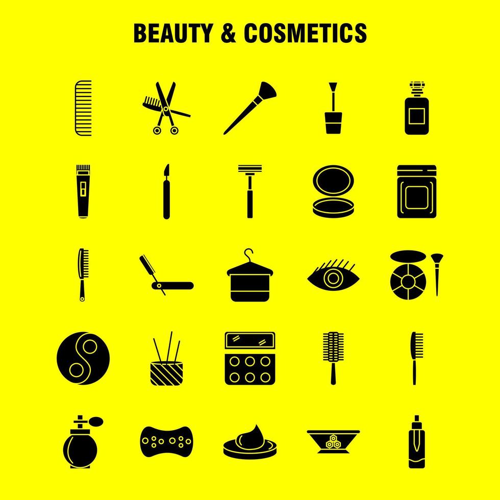 Beauty And Cosmetics Solid Glyph Icon for Web Print and Mobile UXUI Kit Such as Bowl Food Kitchen Beauty Cosmetic Makeup Powder Puff Pictogram Pack Vector