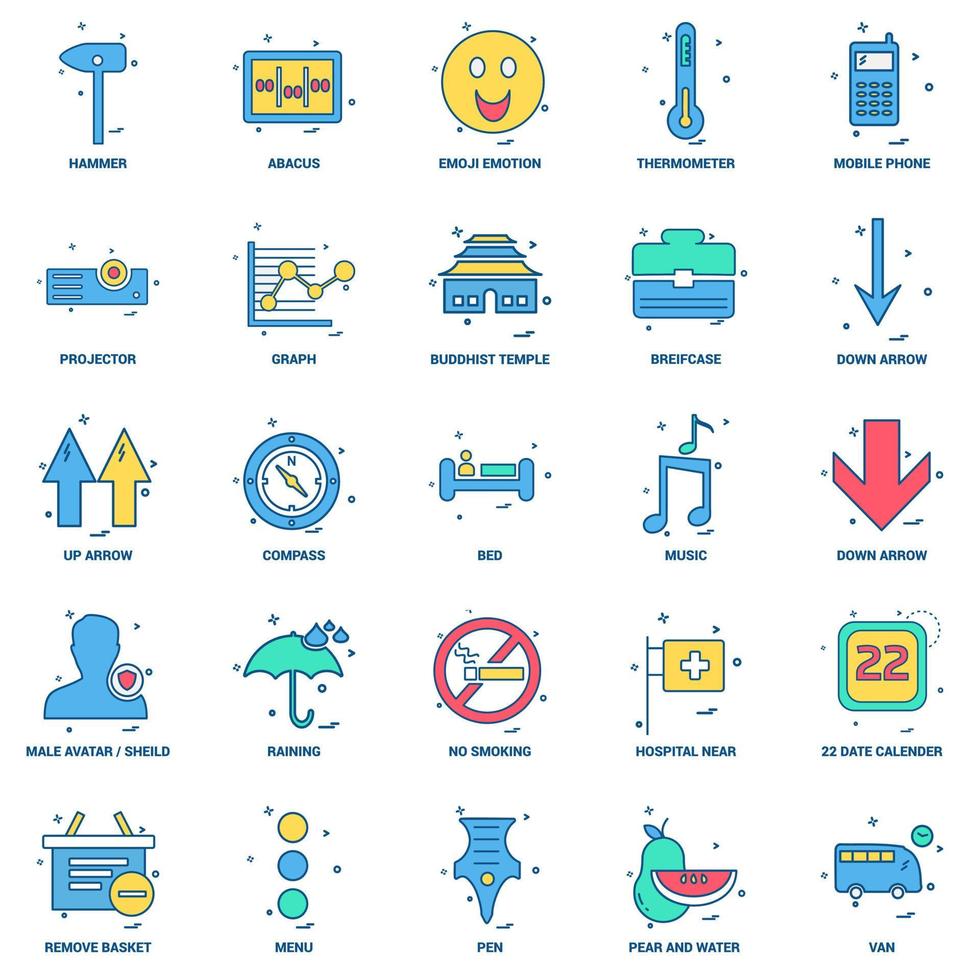 25 conjunto de iconos de color plano de mezcla de concepto de negocio vector