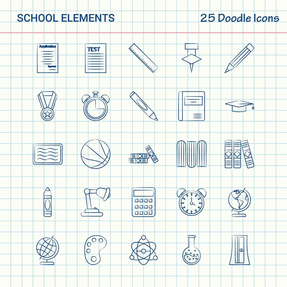 School Elements 25 Doodle Icons Hand Drawn Business Icon set vector