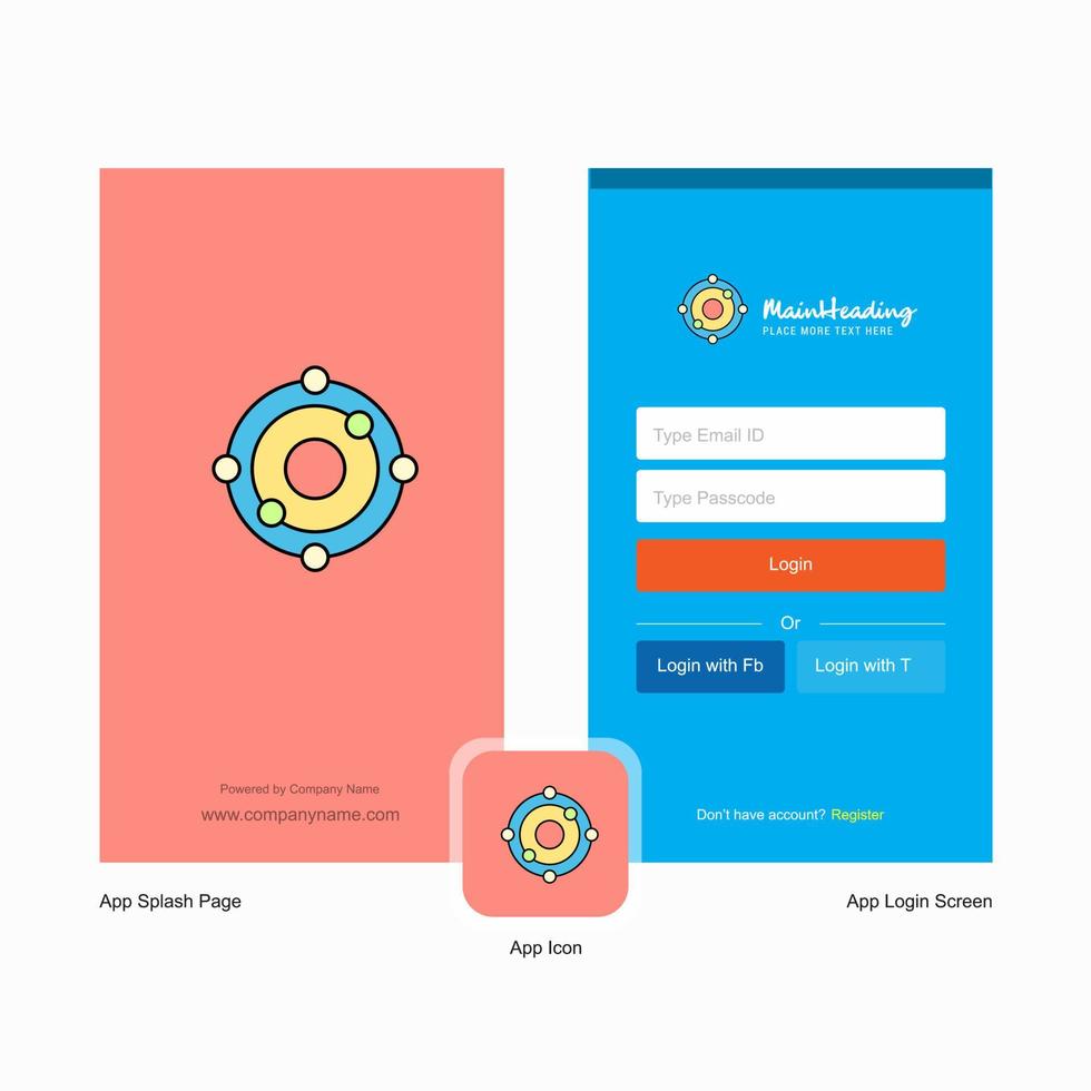 Company Atoms Splash Screen and Login Page design with Logo template Mobile Online Business Template vector
