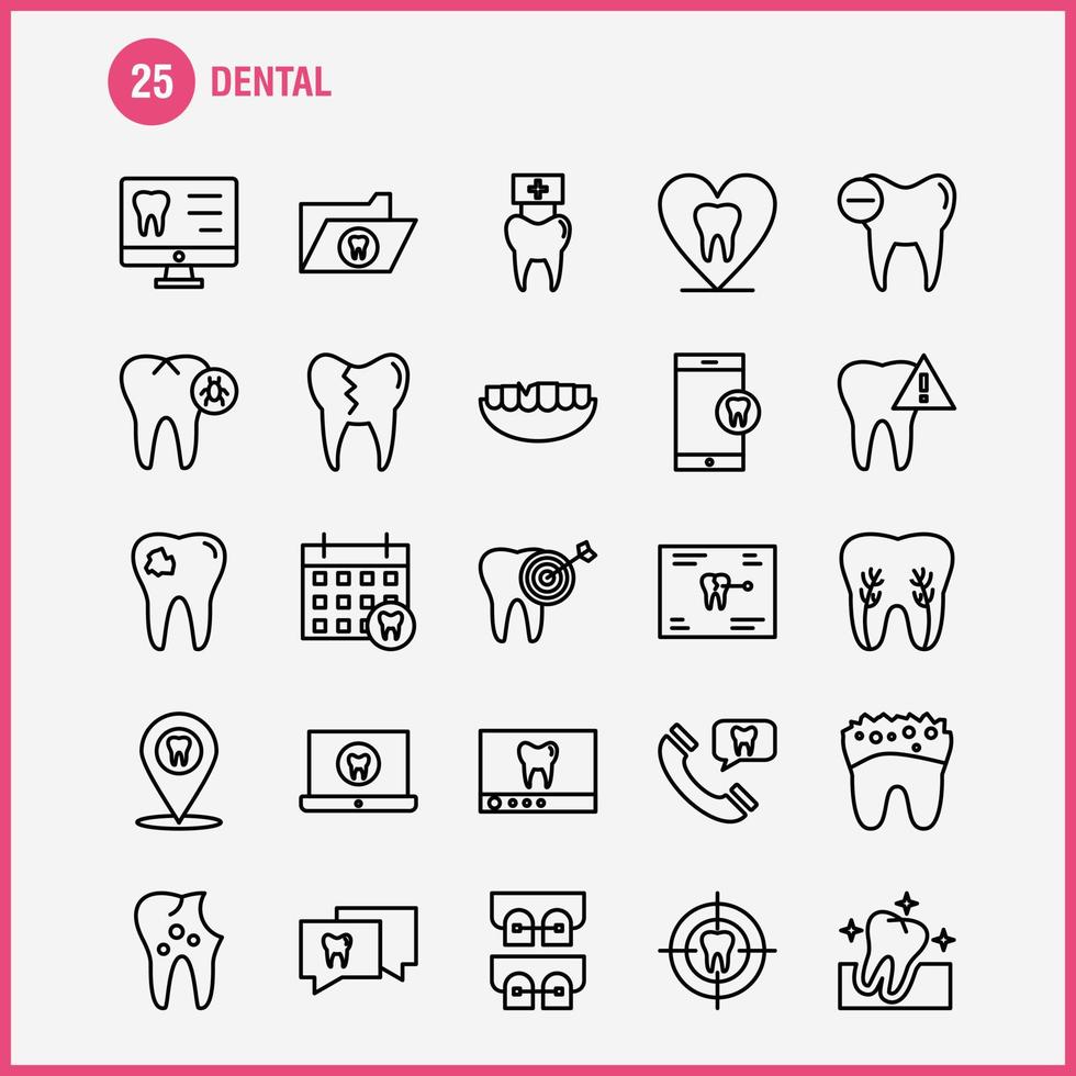 los iconos de línea dental establecidos para el kit de uxui móvil de infografía y el diseño de impresión incluyen dientes dentales dentista limpiar dientes infectados colección de dientes logotipo infográfico moderno y vector de pictograma