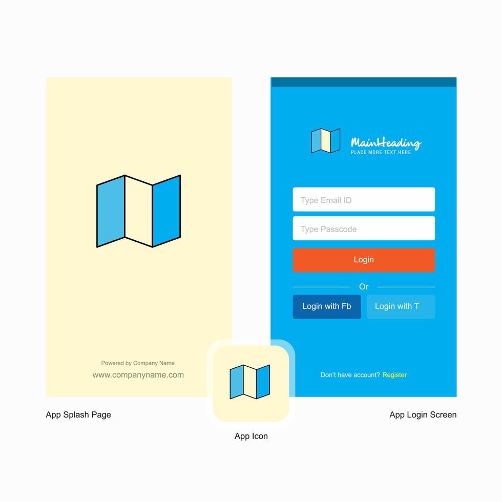 pantalla de presentación del mapa de la empresa y diseño de la página de inicio de sesión con plantilla de logotipo plantilla de negocio móvil en línea vector