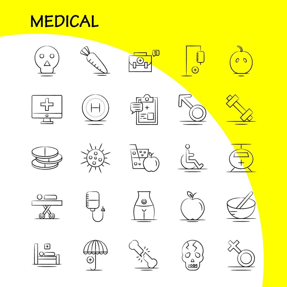 Medical Hand Drawn Icons Set For Infographics Mobile UXUI Kit And Print Design Include Solar System Space Sun Planets Search Magnifying Glass Collection Modern Infographic Logo and Pictogra vector