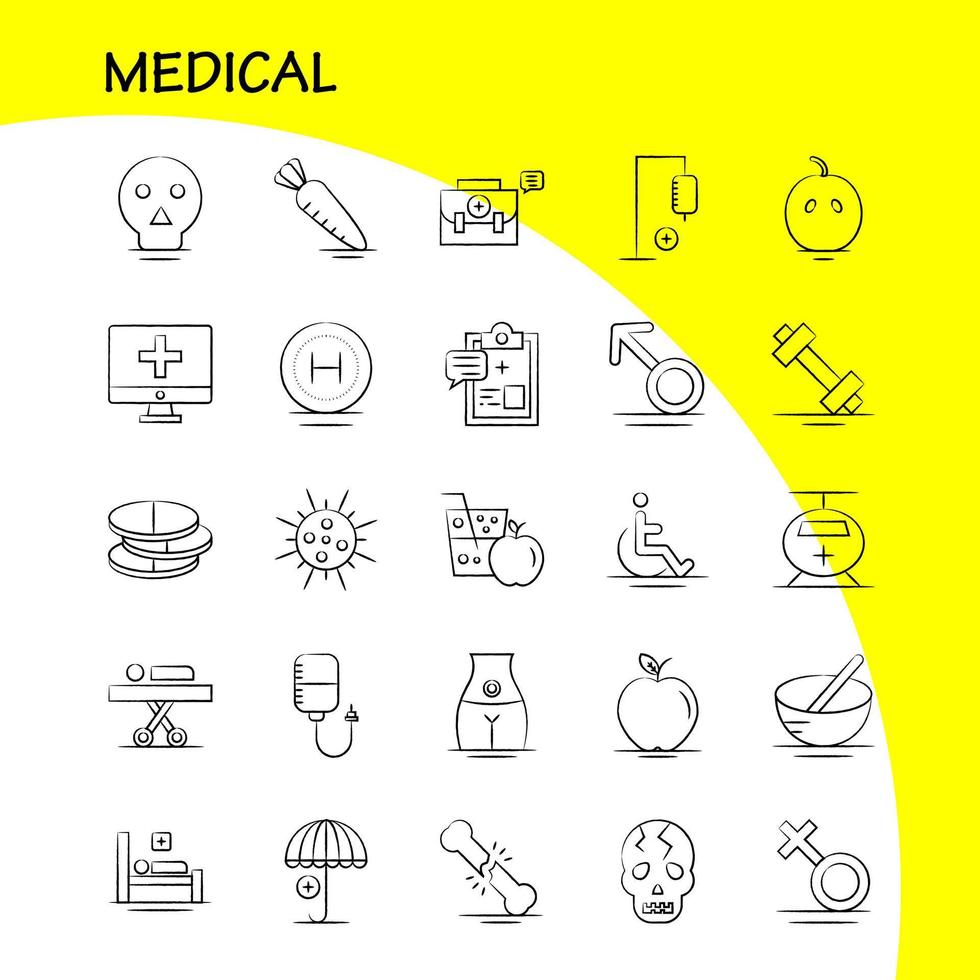 iconos médicos dibujados a mano establecidos para infografías kit de uxui móvil y diseño de impresión incluyen sistema solar espacio sol planetas búsqueda colección de lupa logotipo infográfico moderno y pictogra vector