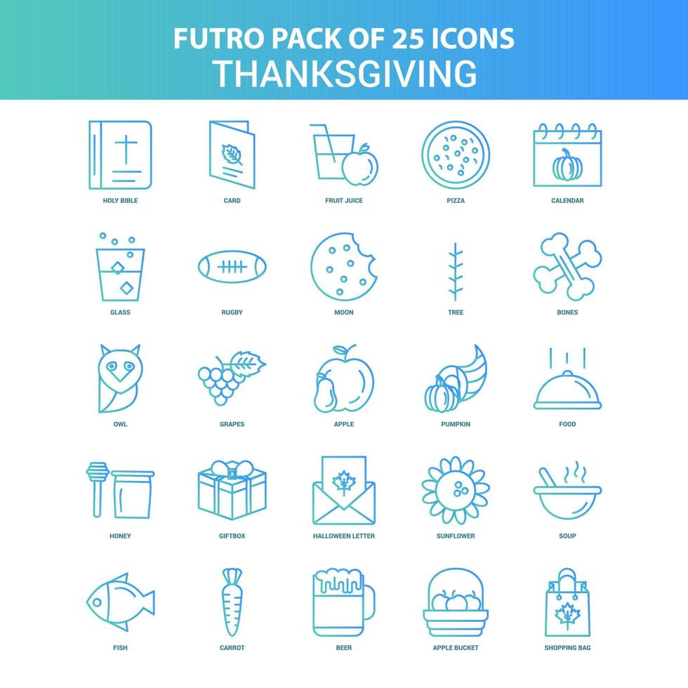 25 Green and Blue Futuro Thanksgiving Icon Pack vector