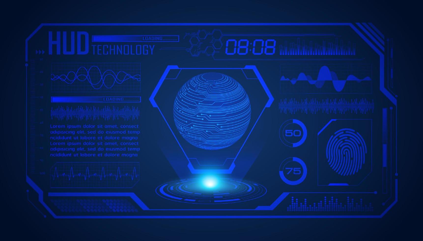 Modern HUD Technology Screen Background with blue globe vector