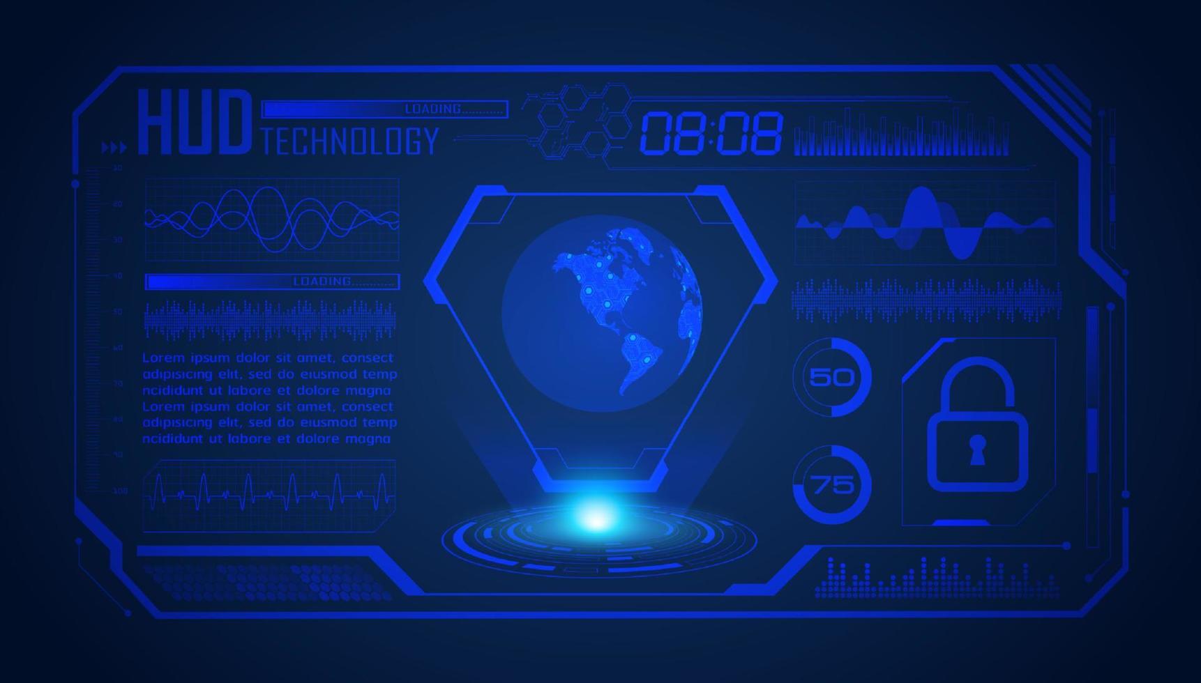 Modern HUD Technology Screen Background with blue globe vector