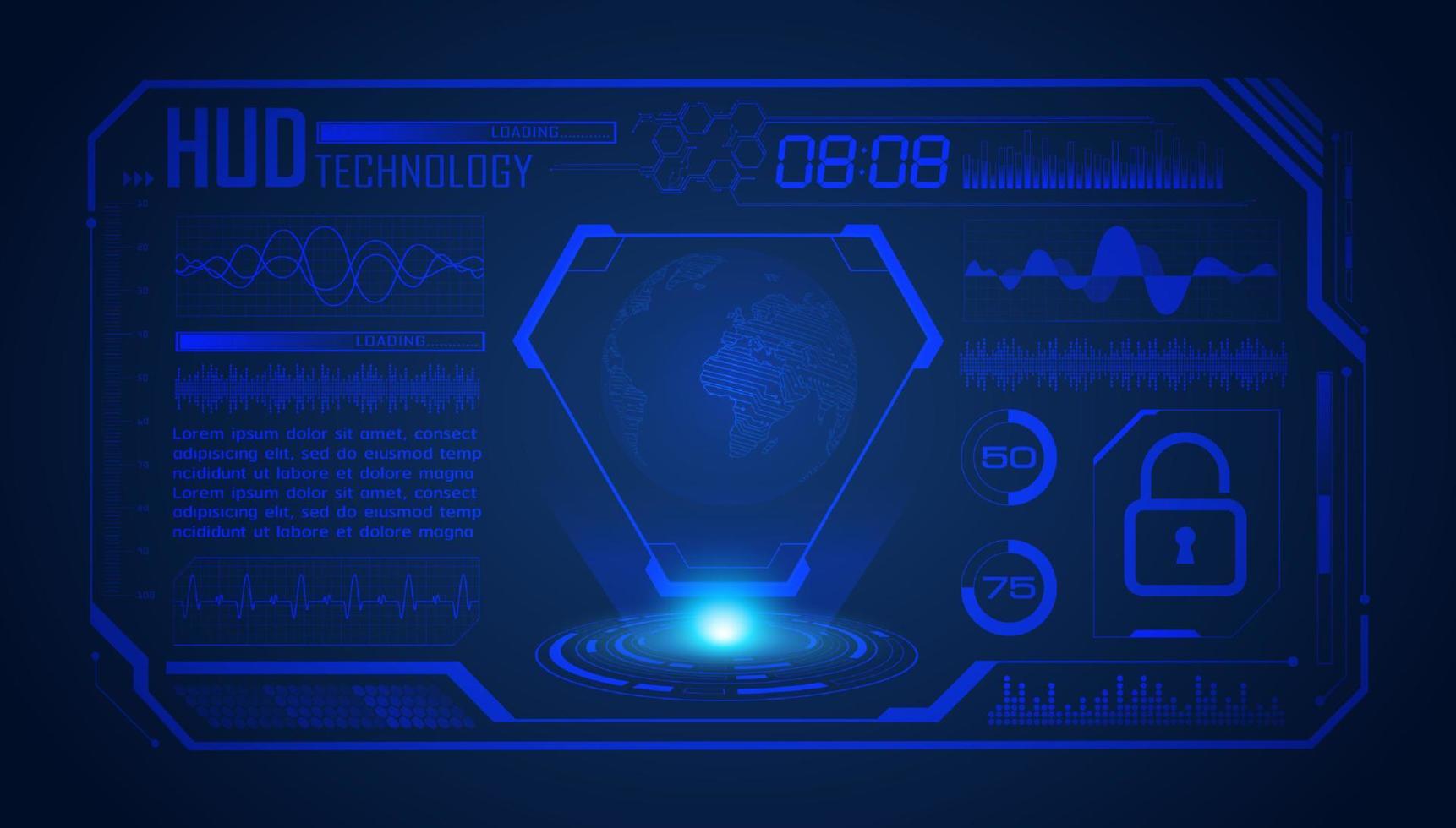 Modern HUD Technology Screen Background with blue globe vector