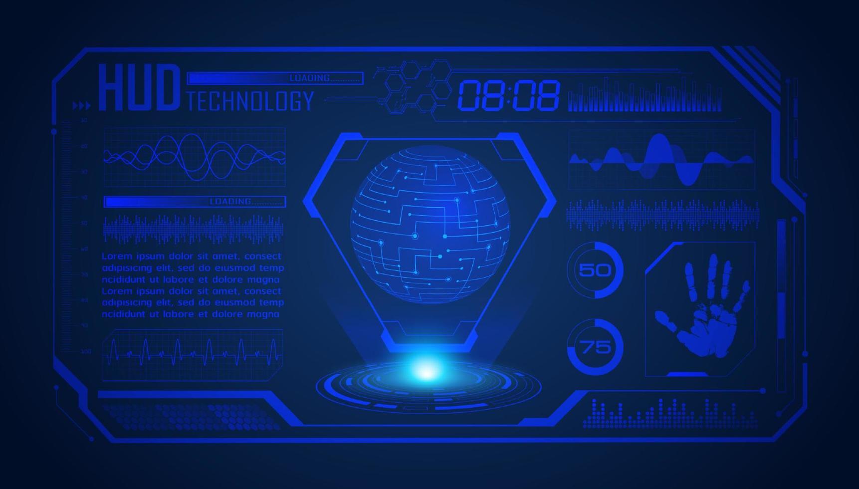 Modern HUD Technology Screen Background with blue globe vector