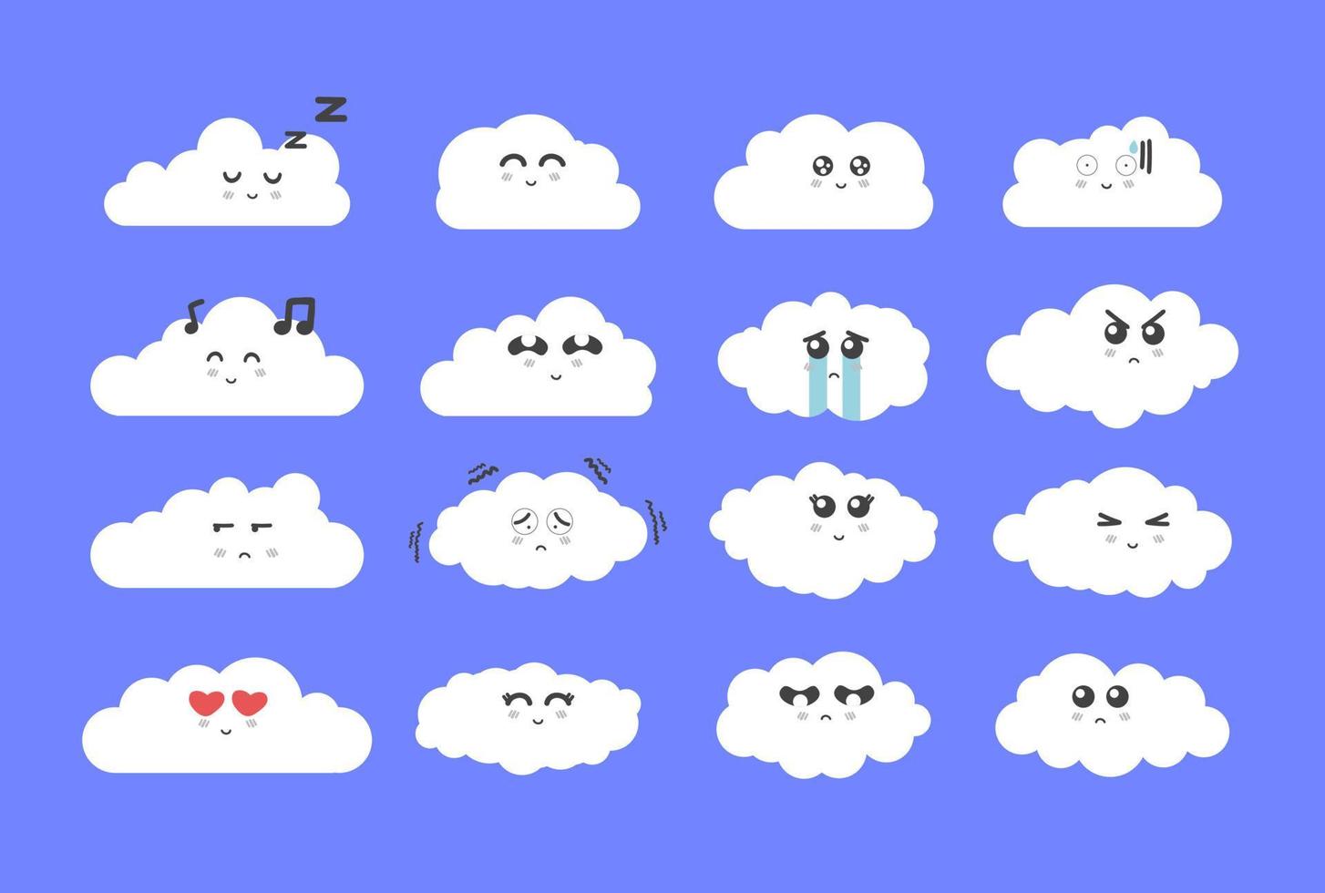 White cloud character emoji Icon Set vector