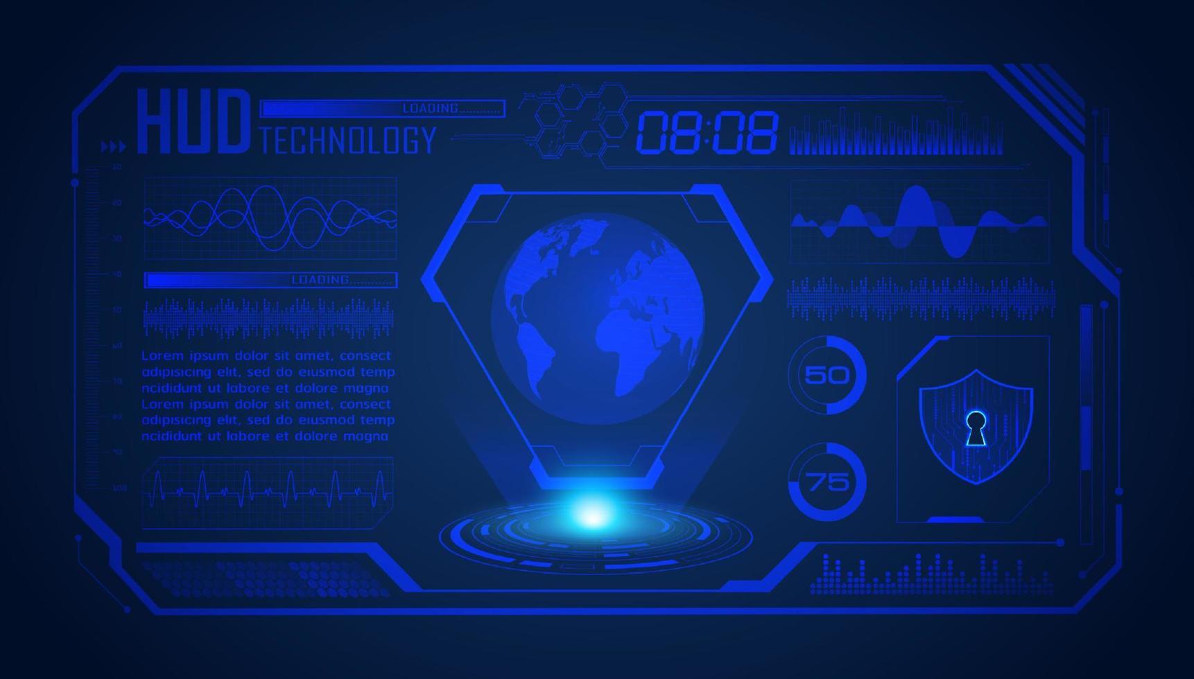 Modern HUD Technology Screen Background with blue globe vector