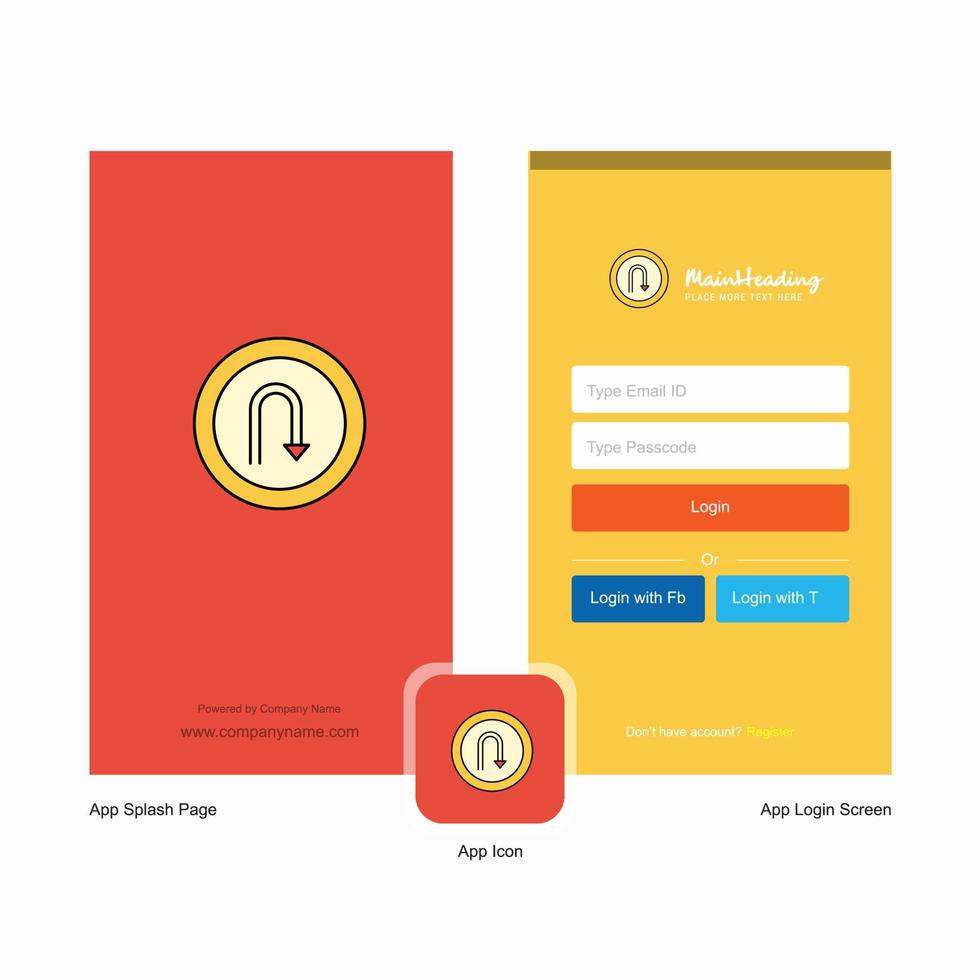 Company U turn road sign Splash Screen and Login Page design with Logo template Mobile Online Business Template vector
