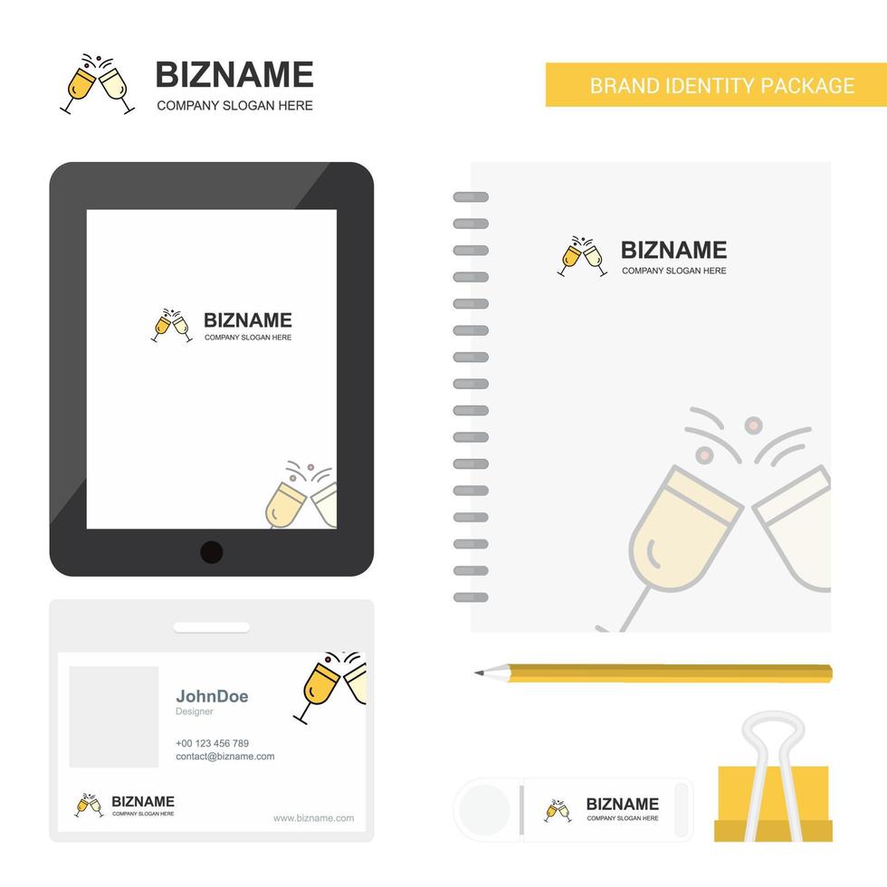 Cheers Business Logo Tab App Diary PVC Employee Card and USB Brand Stationary Package Design Vector Template